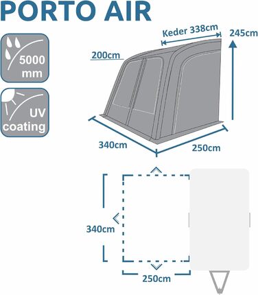 Ваш GEAR Porto Air - надувний тент 340 х 250 см - навіс від сонця - туристичний тент - караванний тент