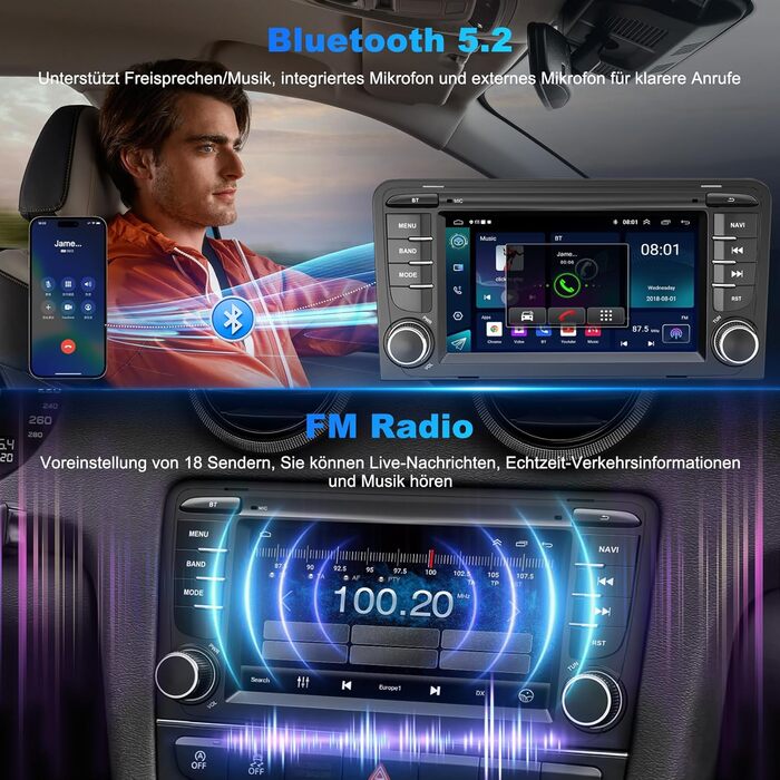 Автомагнітола 232 ГБ для Audi A3 S3 RS3 2003-2012 з бездротовим Carplay та Android Auto, Android 13 7-дюймовий IPS-навігатор з GPS-навігацією, голосовим керуванням SWC, камерою заднього виду, Bluetooth 5.2, система Hands-Free, WiFi