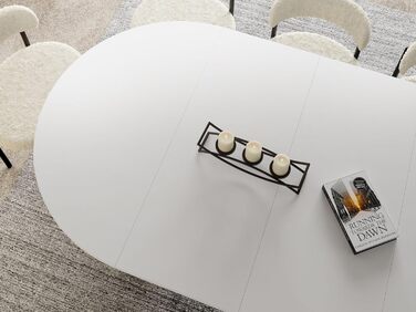 Круглий розкладний обідній стіл з ламелями в стилі лофт 120-200 см Промисловий стіл з чорними металевими ніжками, компактний для вітальні або їдальні білий 120/200 см