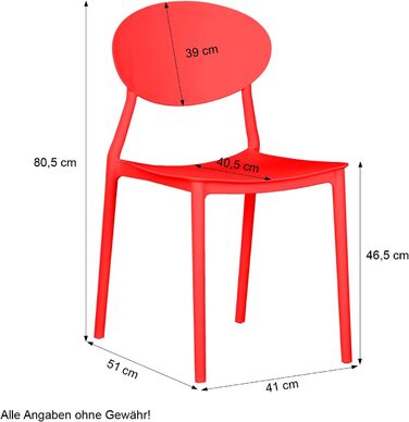 Садовий стілець пластиковий штабельований червоний набір з 4 стійких до атмосферних впливів стільців для садових меблів Modern, 4u 2450