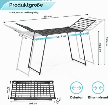 Сушарка для білизни KINGRACK, підлогова розкладна сушарка крилоподібної форми для приміщень та вулиці, чорна, розмір L