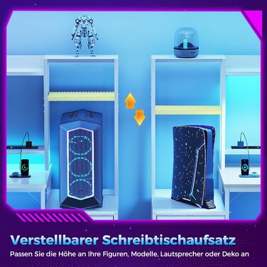 Ігровий стіл Coleshome з полицями та шухлядами, 13748 см Ігровий стіл зі світлодіодним освітленням та розеткою, комп&39ютерний стіл з полицями та підставкою для монітора, вуглецеве волокно білого кольору Карбонове волокно білого кольору 13748 см