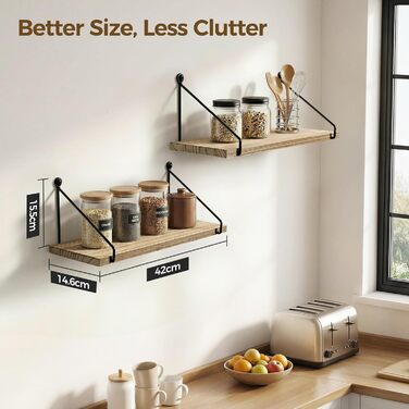 Настінна полиця Afuly, дерево, чорний метал, сільські полиці для стін, натуральний колір, ванна кімната, дитяча кімната, кухня, вітальня, комплект з 2 шт. , коричневий, 1,5 м завглибшки x 4,8 м завширшки