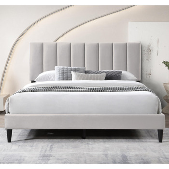 Ліжко Home Collective 140x200 см М&39яке ліжко з рейковою основою Каркас ліжка Двоспальне ліжко з м&39яким чохлом та м&39яким узголів&39ям з вертикальною стьобаною поверхнею Міцний каркас Високий комфорт сну Бежевий 140x200 см 140 x 200 см Бежевий (Стиль 