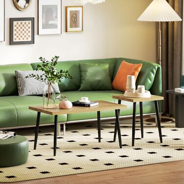 Набір журнальних столиків HOMCOM із 2 шт. , приставні столики зі сталевим каркасом, журнальний столик для вітальні, натуральний колір