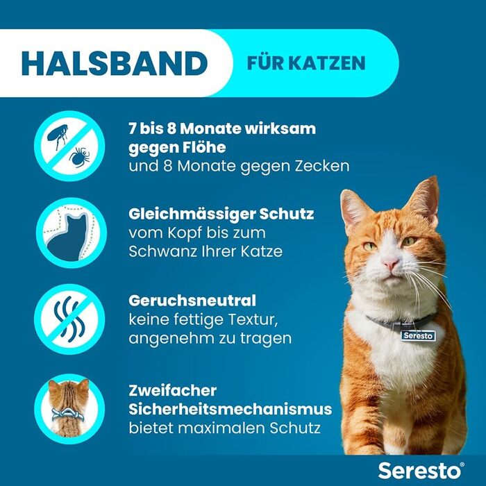 Нашийник від кліщів Elanco Seresto для котів 7-8 місяців ефективного захисту від кліщів та бліх, довжина 36 см, 1,25 г 0,56 г
