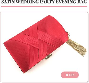 Елегантне сатеневе клатч-конверт для вечірок та особливих подій. Червона вечірня сумочка з пензликом для коктейлів, весіль та випускних.