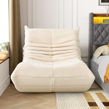 Диван-мішок okwish, підлогове крісло зі спинкою, зручне крісло для читання XXL, лінивий диван, крісло-мішок для спальні та вітальні, крісло-реклайнер бежевого кольору, плюшевий мишка