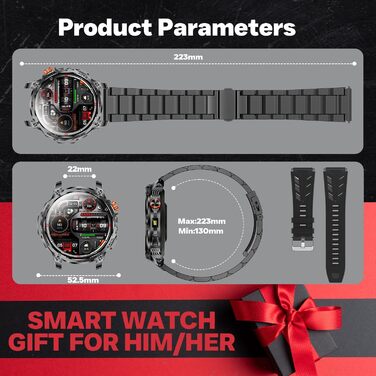 Чоловічий смарт-годинник із функцією телефону, годинник для спорту на свіжому повітрі 1,85-дюймовий HD смарт-годинник із пульсом, монітором сну, артеріальним тиском, крокоміром, фітнес-годинником із батареєю 1000 мАг, світлодіодним ліхтариком, сумісний з 