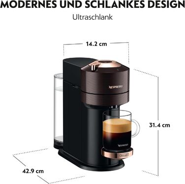 Кавова капсульна машина преміум-класу Nespresso De'Longhi ENV 120.BWAE Vertuo Next з піноутворювачем молока, коричнева