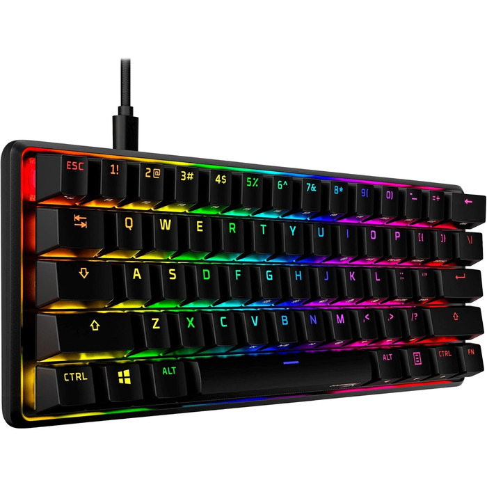 Механічна ігрова клавіатура, ультракомпактний форм-фактор 60, червоний перемикач HyperX (лінійний), подвійні клавіші Double Shot P