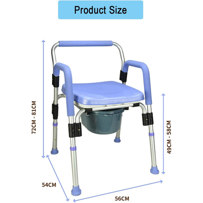 Крісло для душу UHJKLA для людей похилого віку, регульоване по висоті крісло для унітазу, нековзне крісло для душу, крісло для душу поруч з ліжком з підлокітником, спинка і туалет, туалетний стілець