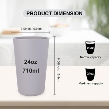 Чашки для пиття, Набір з 8 шт. , 710 мл, Багаторазові пластикові чашки для кави, Кружка для кемпінгу, вечірок, пікніків, Чашки для пиття для дорослих, Можна мити в посудомийній машині та використовувати в мікрохвильовій печі, Темні