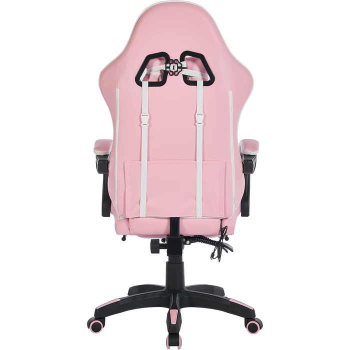 Ергономічне ігрове крісло з поворотом на 360, шкіряне офісне крісло з високою спинкою та регульованою висотою, з підставкою для ніг, підголівником та поперековою опорою для офісу та ігор (рожевий білий)
