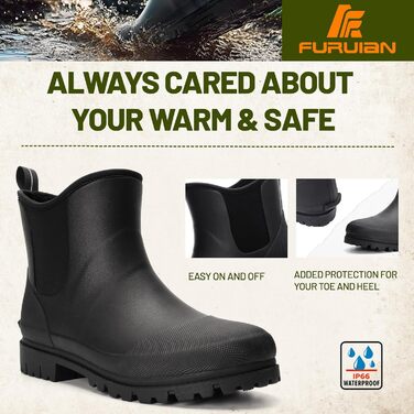 Чоловічі гумові чоботи Furuian зі сталевим носком, робочі чоботи до щиколотки, гумові робочі чоботи-челсі, водонепроникні, грязьові, нековзні, будівельні черевики для сільського господарства, промисловості, роботи, полювання, 47 EU, чорні