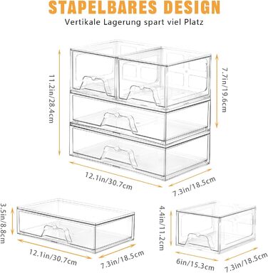 Абельовані ящики для шухляд, органайзери для шухляд, туалетний столик, прозорий акриловий органайзер для косметики, органайзер для зберігання та організації шухляд у ванній кімнаті (комбінація з 3 шухляд), 3 шт.