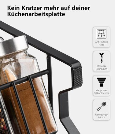 Підставка для спецій Deco haus, настінна та настінна З БАНКАМИ ДЛЯ СПЕЦІЙ ТА ЕТИКЕТКАМИ - Органайзер для спецій - Підставка для спецій - Підвісна система підставок для спецій - Зберігання спецій - Банки для спецій з полицею, чорний колір - Набір з 24 шт.