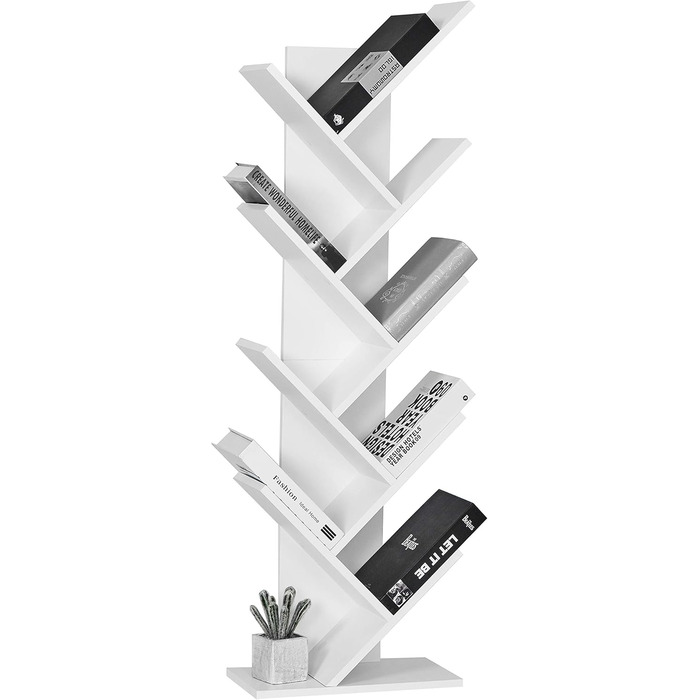 Книжкова полиця Mondeer Tree, 8-рівневі дерев&39яні окремостоячі полиці для компакт-дисків та журналів у вітальні або домашньому офісі, біла, 40 x 127 x 20 см