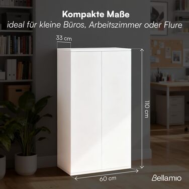 Багатофункціональна шафа Bellamio Ais, ширина 60 см вузька шафа для документів побутова шафа з 3 відділеннями білого кольору універсальна шафа 110 60 33 см настінна шафа з дверцятами, що відкриваються натисканням шафа для взуття, біла, 3 відділення