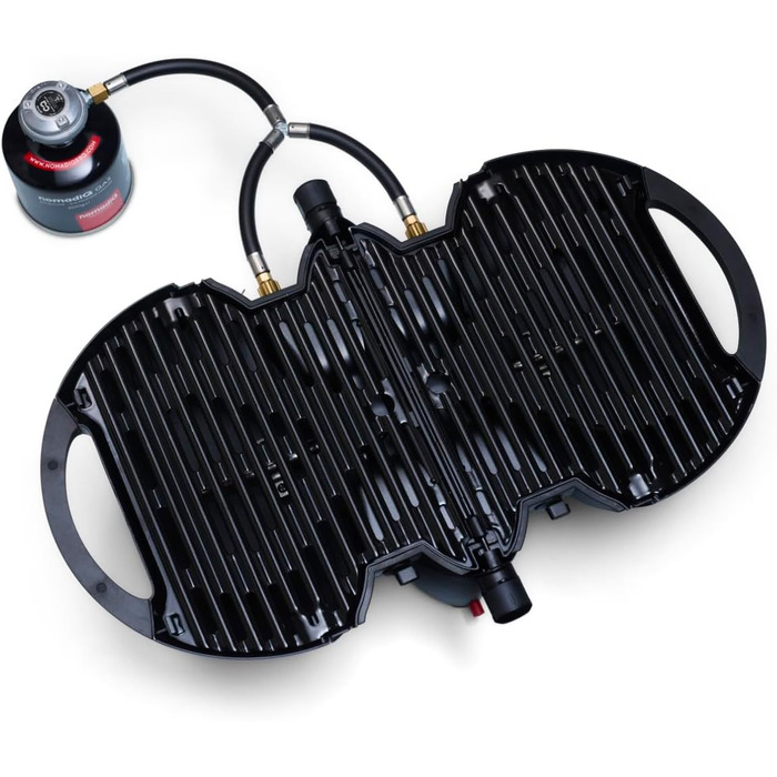 Кемпінговий гриль NOMADIQ Настільний гриль Компактний 2 конфорки Газовий гриль для кемпінгу Газовий гриль для балкону, автофургона Гриль-плита, портативна, для вулиці, барбекю, вулична плита, чорний колір