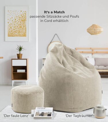 Пуф або табурет мокебо з вельветовим чохлом The Calm One, табурет або пуф для сидіння з наповнювачем з EPS-бісеру, також як пуф для ніг з вельвету або журнальний столик для вітальні розміром 65x55x35 см (Ш/Г/В) бежевого кольору, квадратний, вельветова тка