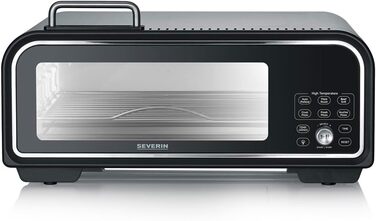 Цифрова піч для піци SEVERIN SERICO, електронна піч для піци з цифровим дисплеєм і безпечним сенсорним корпусом, діапазон температур 40 400C, 20 автоматичних програм, для внутрішнього та зовнішнього використання, чорна, PG 8575