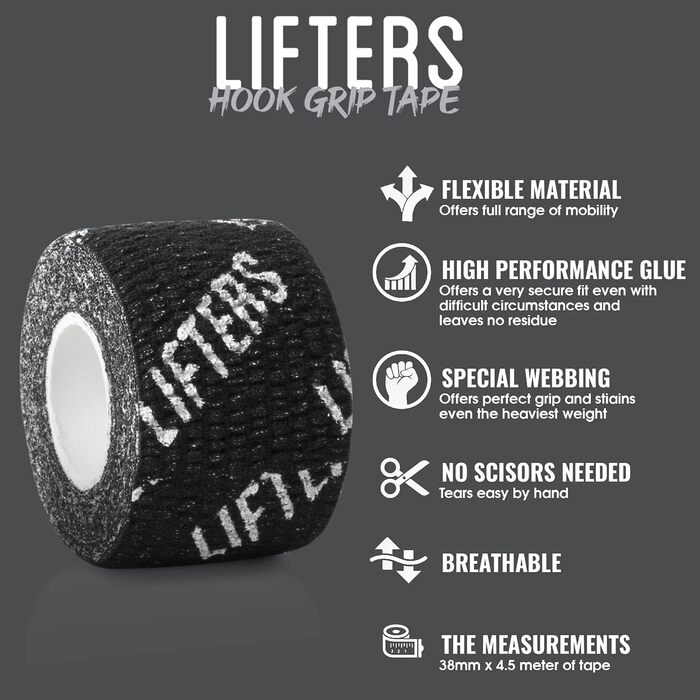 Стрічка Lifters Premium Hookgrip для важкої атлетики - Підйомна спортивна стрічка нековзна, гнучка стрічка для великого пальця, проста у використанні - ідеально підходить для кроссфіту, пауерліфтингу та фітнес-тренувань (підйом стрічки з гачком більше)