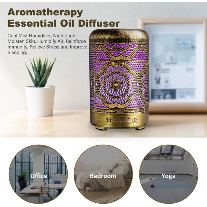 Мл Металевий дифузор для ефірних олій 7 кольорів Light Aromatherapy Golden, 100