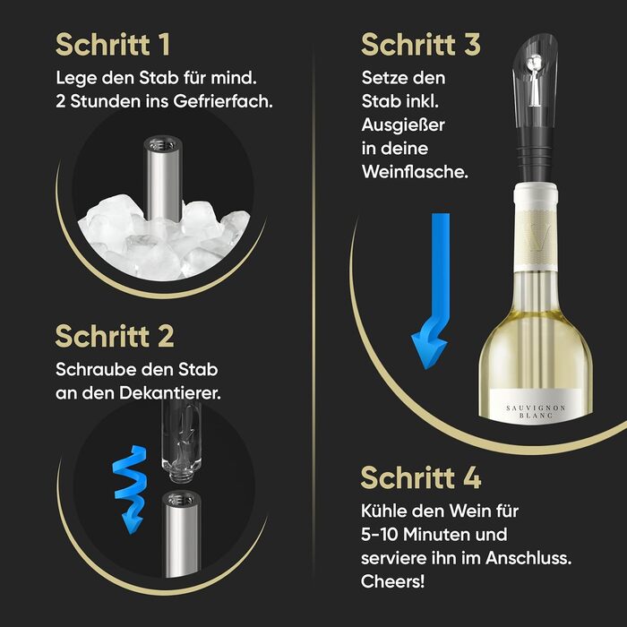 Штанга для охолодження вина Brilamo I Охолоджувач для вина з нержавіючої сталі I Набір з 5 предметів 2 шт. анги з оксамитовим міше