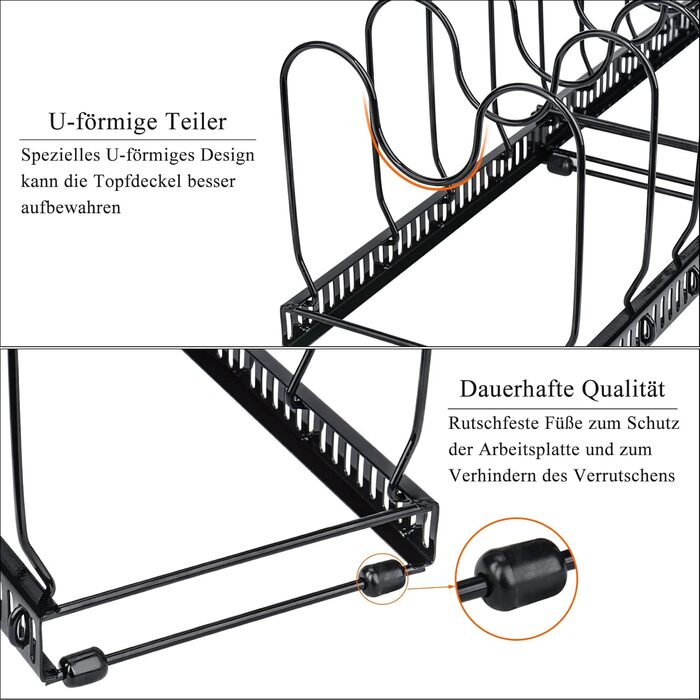 Металева тримач для горщиків Toplife з 10 регульованими відділеннями, ідеально підходить для кухонного начиння, сковорідок, кастру
