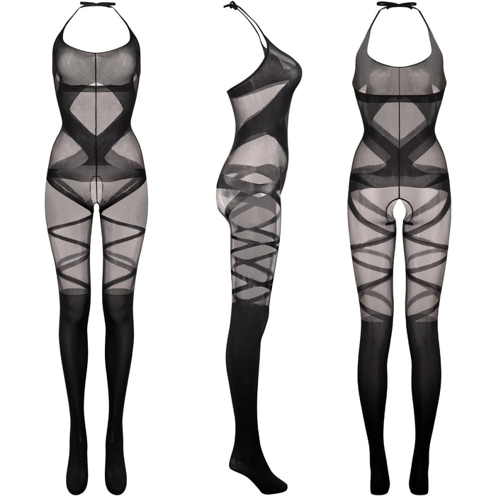 Сітчастий бодістокінг, зі смугастим візерунком, чорний