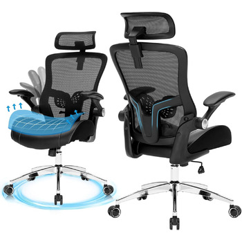 Офісний стілець 180 кг, ергономічний стілець для столу, комп&39ютерний стілець, обертовий стілець, офісні стільці, сітчастий стілець з регульованим підголівником, поперековою опорою, відкидними підлокітниками та латексною подушкою сидіння