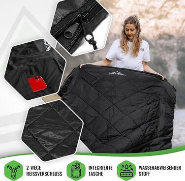 Подвійний спальний мішок MOUNTREX - Літній спальний мішок для 2 осіб (210 x 150 см), Спальний мішок-ковдра - XXL Літній спальний мішок з 2 подушками для дорослих - Кемпінг, на природі та в приміщенні, чорний