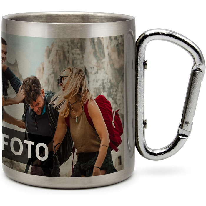 Кухоль з нержавіючої сталі з карабіном, надрукований фотографією - створіть власну фотокухоль