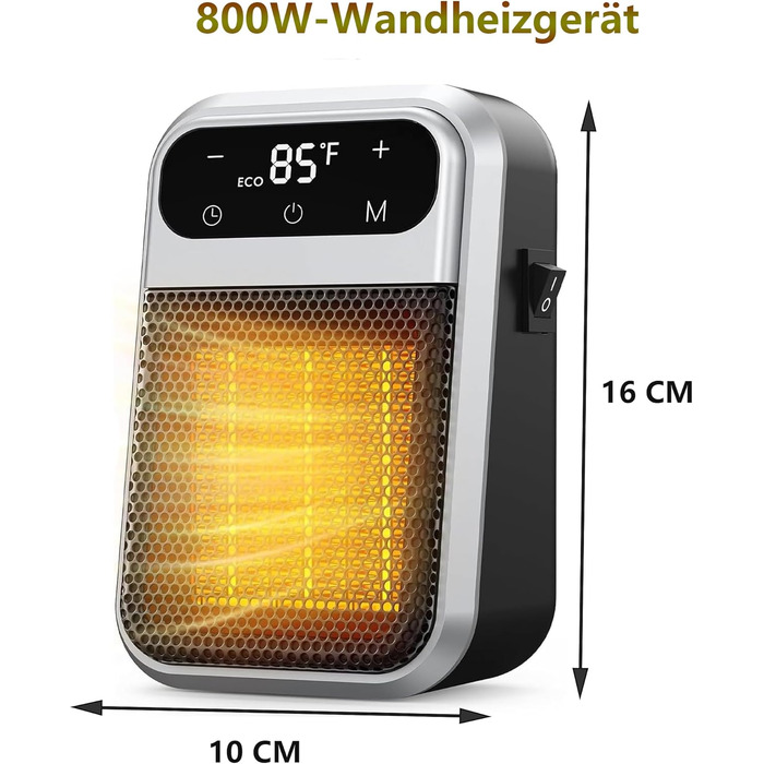 Підключається до мережі з вентилятором та дистанційним керуванням, міні-керамічний вентилятор для ванної кімнати, енергозберігаючий, тихий обігрів, променевий обігрівач потужністю 800 Вт з 12-годинним таймером, термостатом та захистом від перегріву для сп