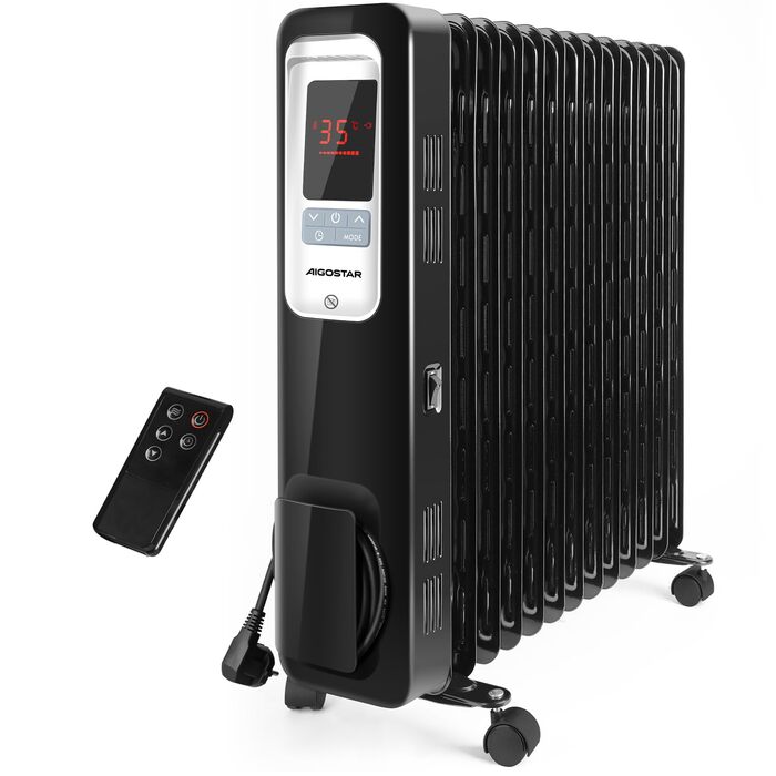 Енергозберігаючий масляний радіатор потужністю 2500 Вт, електричний РК-обігрівач з 13 ребрами, 4 режими нагріву, термостат, пульт дистанційного керування, захист від перегріву, електричний радіаторний обігрівач, 33JHH -