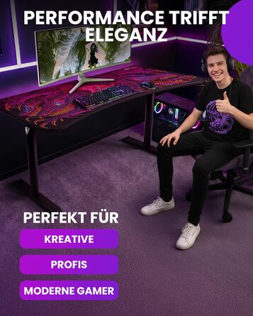 Надширокий вигнутий ігровий та офісний стіл Arozzi Arena з водовідштовхувальним килимком на всю поверхню, вирізами для організації кабелів та сіткою (Crawling Chaos)