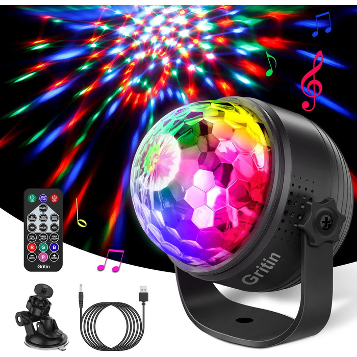 Диско-куля, обертова музика Gritin на 360 Світлодіодний світильник для вечірки Диско-світло з дистанційним керуванням - динамічні