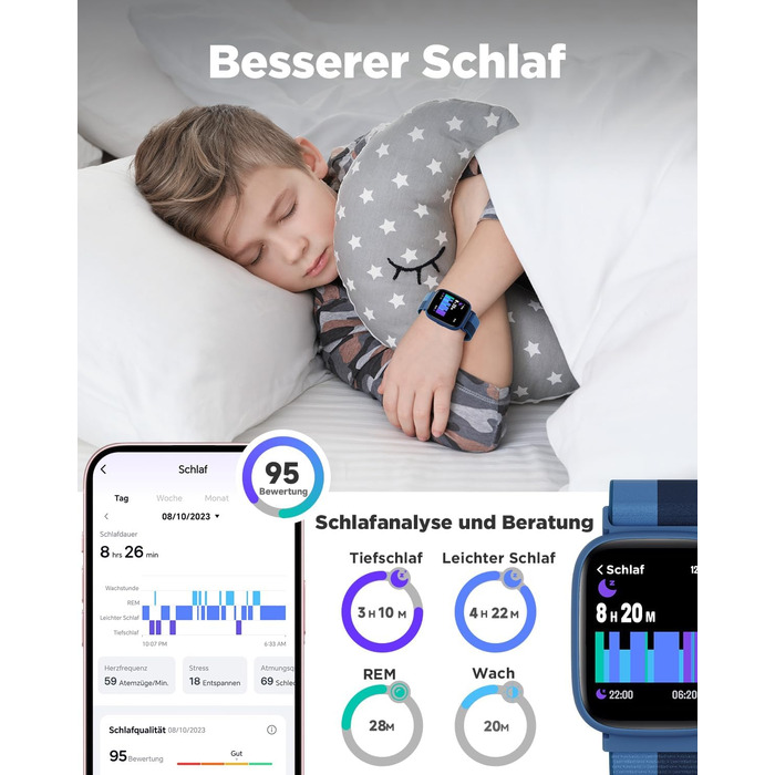 Розумний годинник BIGGERFIVE для дітей, 1,8-дюймовий фітнес-годинник з крокоміром, цілодобовий монітор серцевого ритму, водонепроникність IP68, монітор сну, будильник, 5 ігор-головоломок (з додатком/без нього), фітнес-трекер для дівчаток, хлопчиків та під