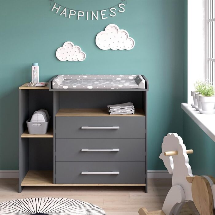 Пеленальний столик Vicco Oskar, антрацит/золотистий дуб, 113 x 93 см з 3 шухлядами