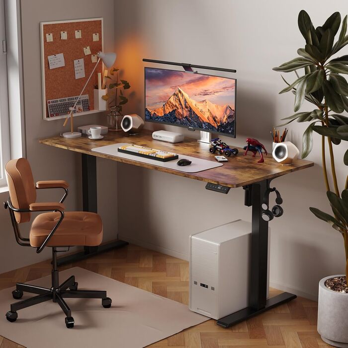 Стіл з регульованою висотою, електричний комп&39ютерний стіл 120 x 60 см, стіл для роботи сидячи та стоячи з 4 положеннями пам&39яті, стіл для роботи стоячи з 2 гачками та з&39єднувальною пластиною, рустикальний коричневий