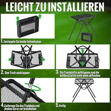 Складаний стіл для гриля GARLLEN, 60x40 см та 3 регульовані висоти (25/48/71 см), X-подібна конструкція опори стабільний, легкий та портативний кемпінговий стіл, складаний стіл, садовий стіл, стіл для пікніка, невеликий стіл для гриля