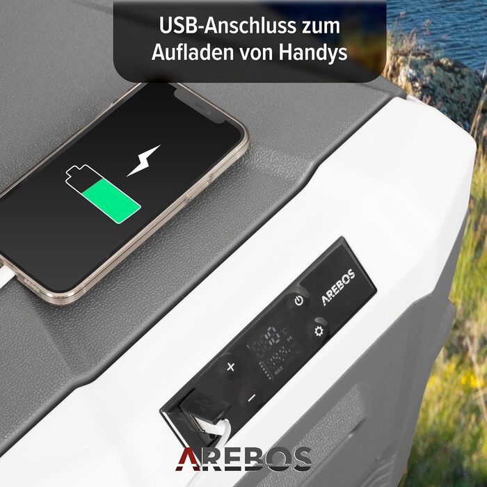 Морозильна камера Arebos з компресором 35 літрів електрична морозильна камера з APP та розумним управлінням мобільна морозильна камера з USB-з'єднанням до -20 C 12/24 В 230 В для автомобіля, вантажівки, кемпінгу, човна, будинку на колесах