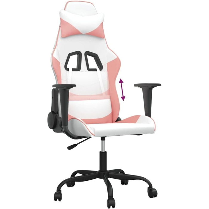 Геймерське крісло, біла та рожева штучна шкіра, матеріал метал