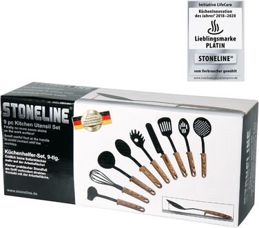 Набір кухонного посуду STONELINE Back to Nature з 9 предметів, ручки під дерево, пластик, з практичною підтримкою, підходить для п