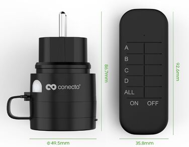 Бездротові розетки conecto з дистанційним керуванням назовні, 2300 Вт, 230 В, 1 х розетка з бездротовим пультом, зовнішній комплект, IP44, енергозбереження, радіус дії 30 м, чорний