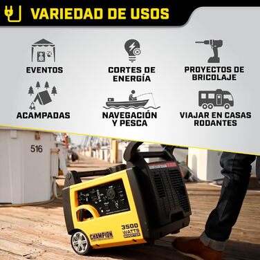 Мобільна генераторна установка Champion Power Equipment бензин (3100 Вт, портативний інвертор, генератор, ультратихий, з інтегрованою ручкою та колісною парою, ідеально підходить для активного відпочинку кемпінгу) 73001i-E-EU, жовтий