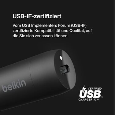 Автомобільний зарядний пристрій Belkin BoostCharge 30 Вт, USB-прикурювач, компактна модель з портом живлення USB-C, сумісний з iPh