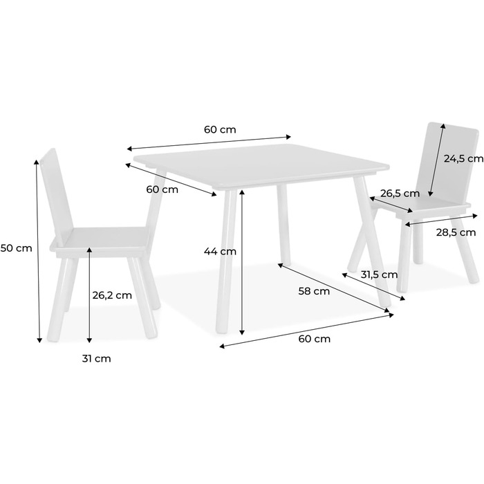 Квадратний дитячий стіл з 2 стільцями, соснові ніжки - Джудіт Роза