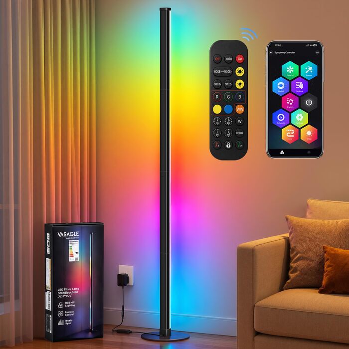 Світлодіодна торшерна лампа VASAGLE RGB з керуванням через додаток, тепле біле світло 3000K, синхронізація з музикою
